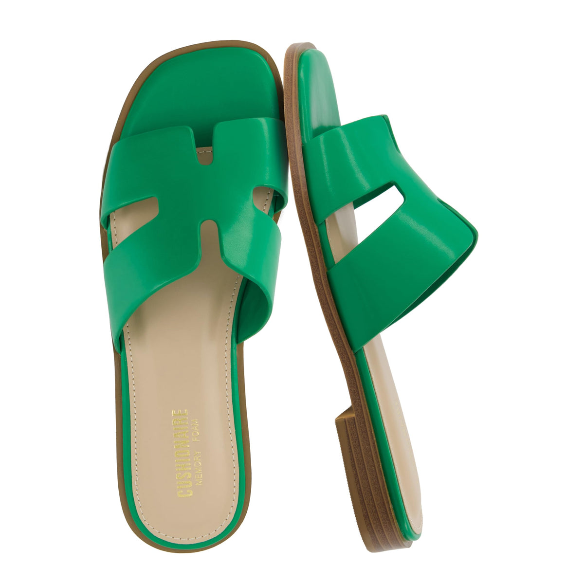 CUSHIONAIRE Voyage Cutout Strap Slides for Women, Slip On Summer Flats, Trendy Footwear, Memory Foam Vegan Leather Comfortable Vacation Style Sandals