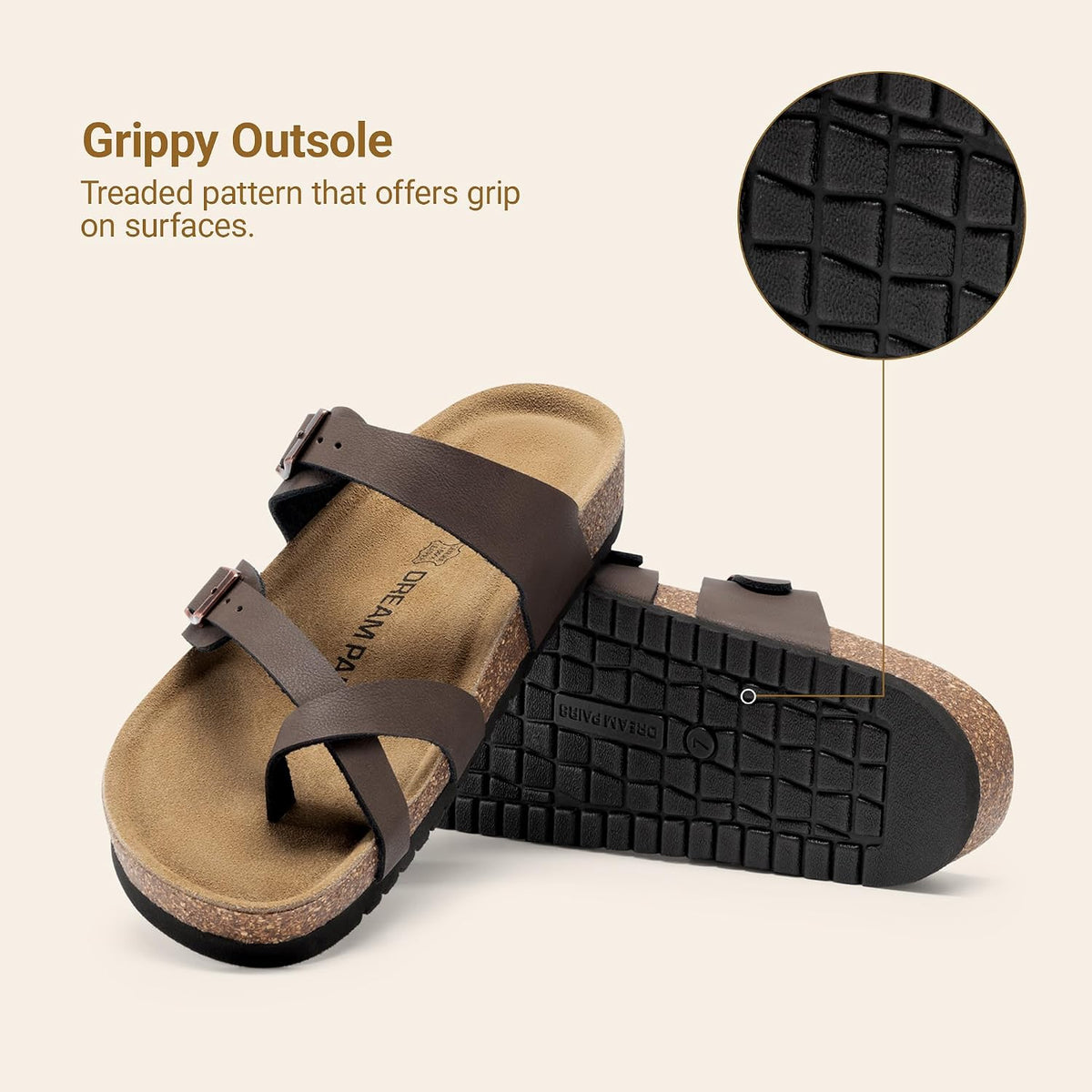 DREAM PAIRS Women's Leather Cork Footbed Summer Sandals