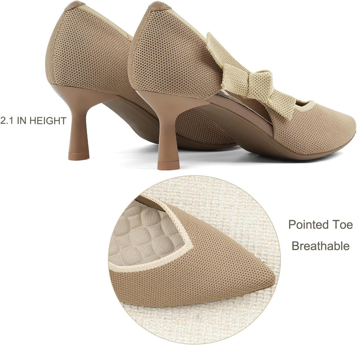 JENN ARDOR Kitten Heels for Womens Pumps Dress Shoes for Women Low Heel Pumps Comfortable Knit 2.1 Inch Pointed Toe Dressy Wedding Party Prom Office Work Heels Shoes