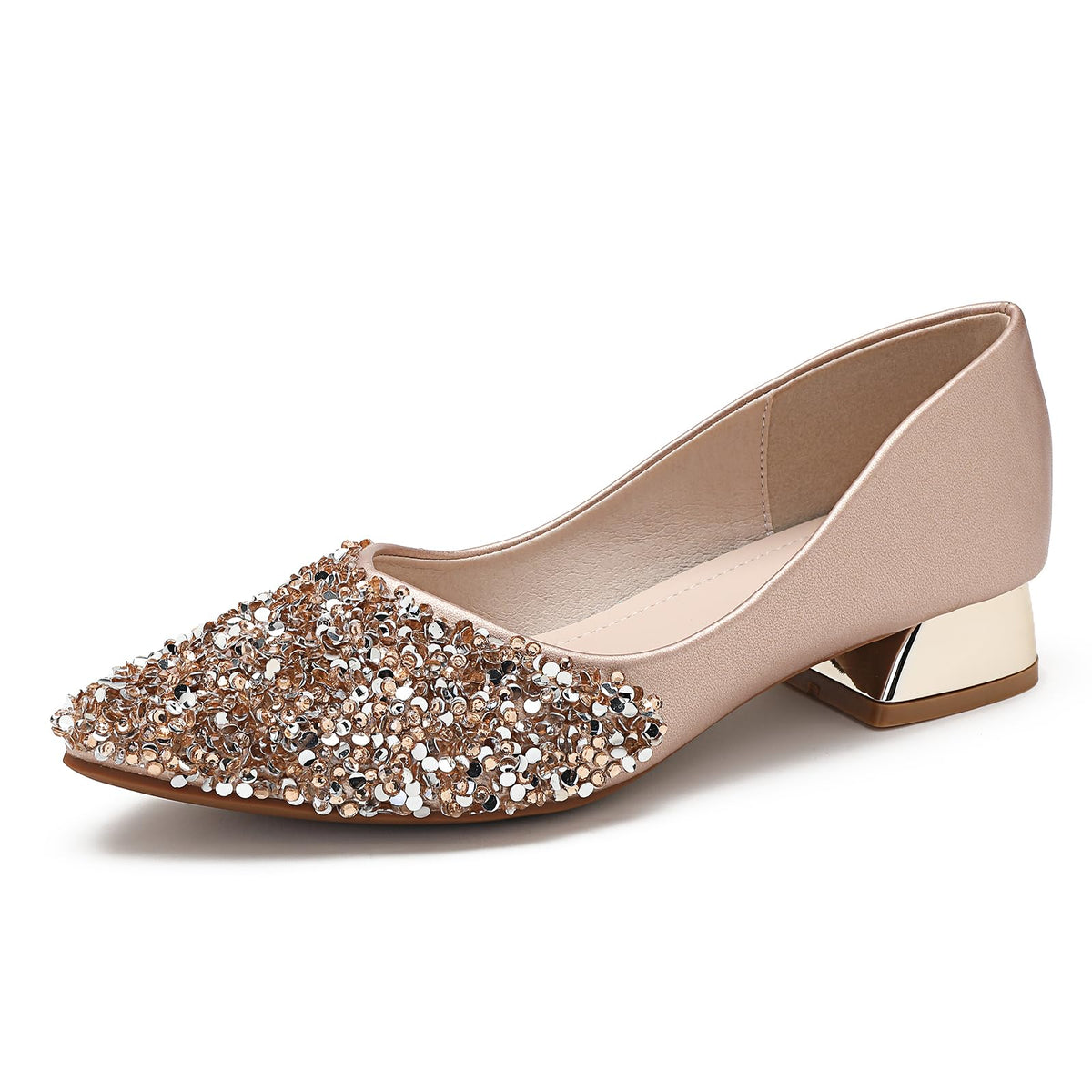 Women's Pumps, Closed Toe Chunky Heels for Women, Comfortable Work Pumps Shoes, Pointed Toe Rhinestones Dress Wedding Pumps for Women