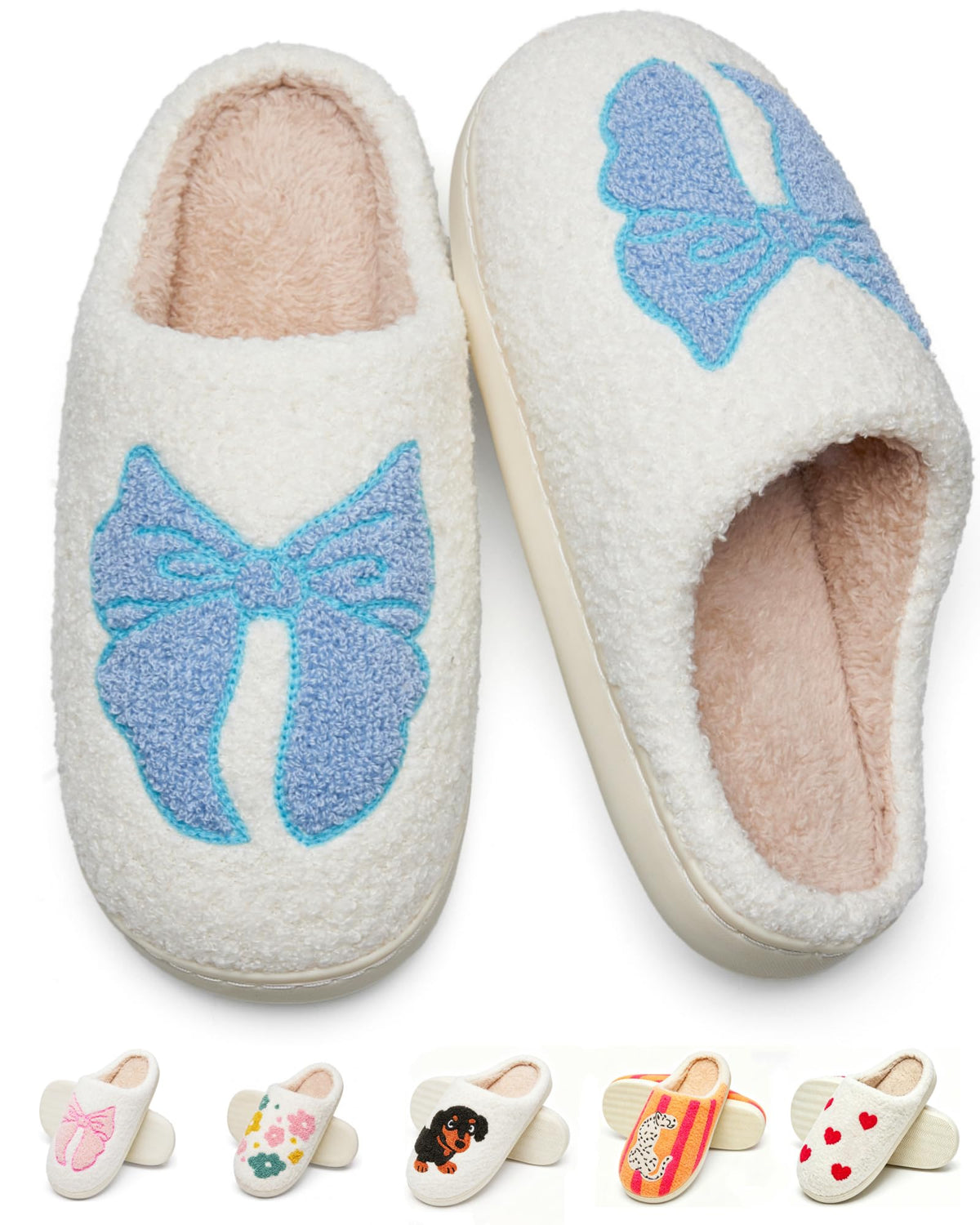 Cute Fuzzy Slippers for Women Men Memory Foam House Shoes indoor outdoor