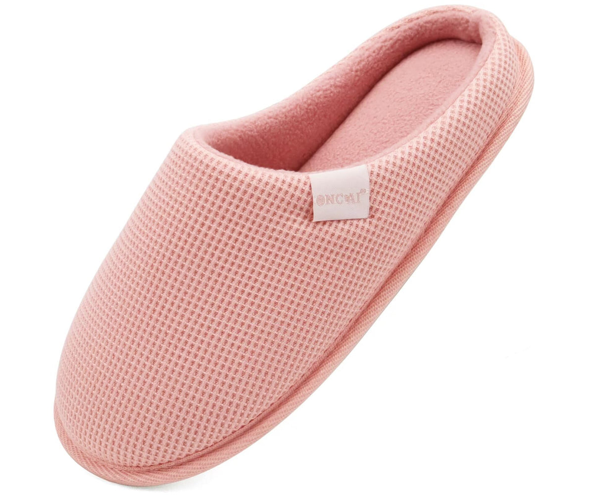 ONCAI Women's House Slippers, Cushion Memory Foam Waffle Upper Home Comfortable Warm Winter Cozy Soft Lightweight Indoor Best House Shoes Non-slip Rubber Sole US Size 5-11