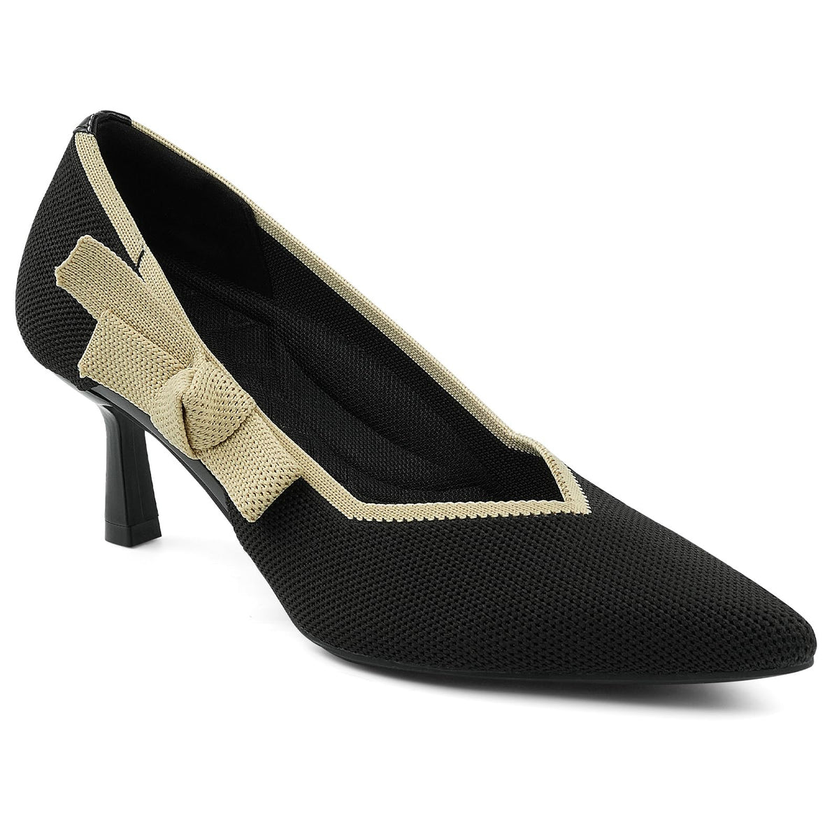 JENN ARDOR Kitten Heels for Womens Pumps Dress Shoes for Women Low Heel Pumps Comfortable Knit 2.1 Inch Pointed Toe Dressy Wedding Party Prom Office Work Heels Shoes