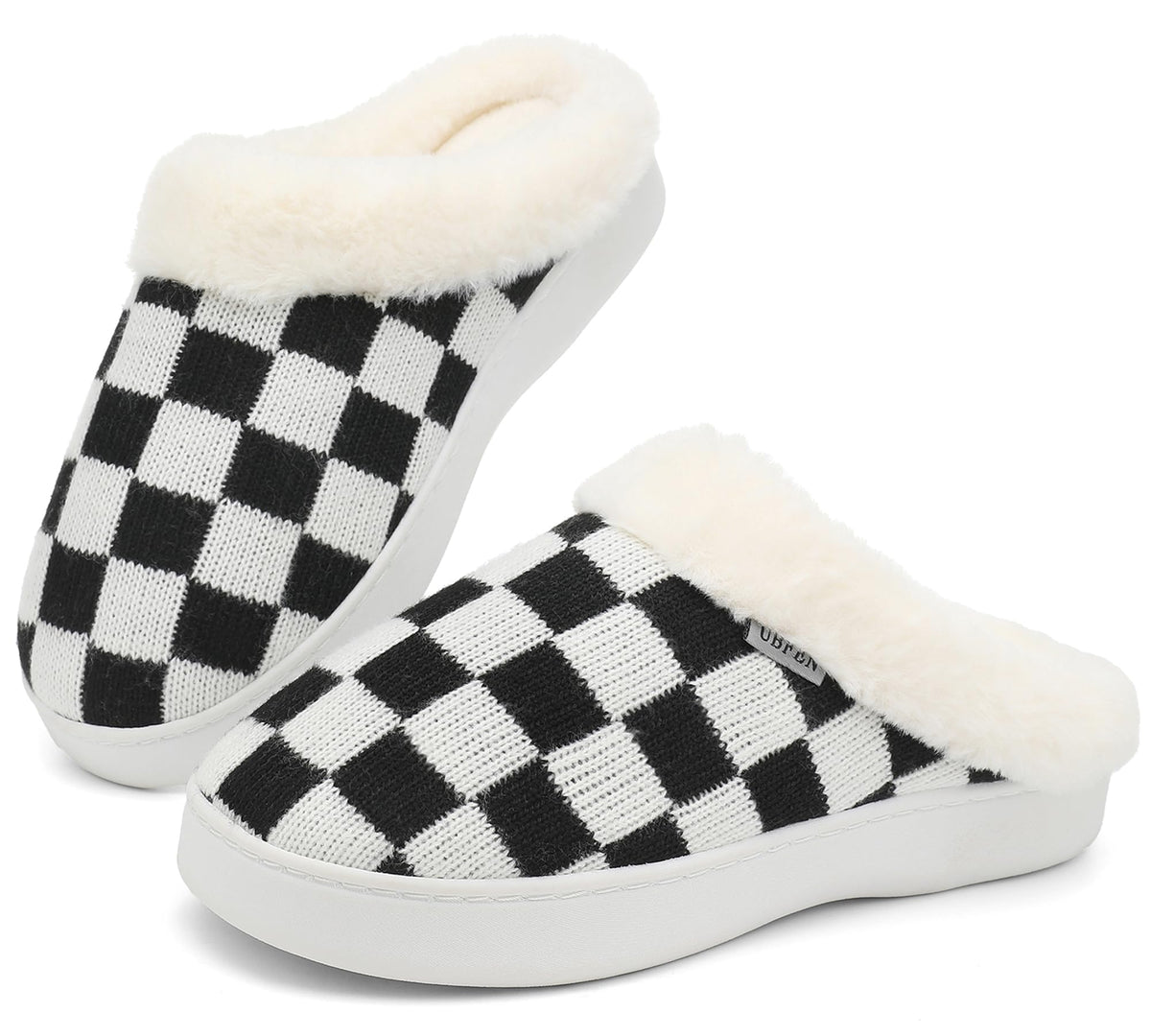UBFEN Mens Womens Slippers Classic Plaid Winter Warm with Memory Foam Fluffy House Shoes Platform Indoor Bedroom