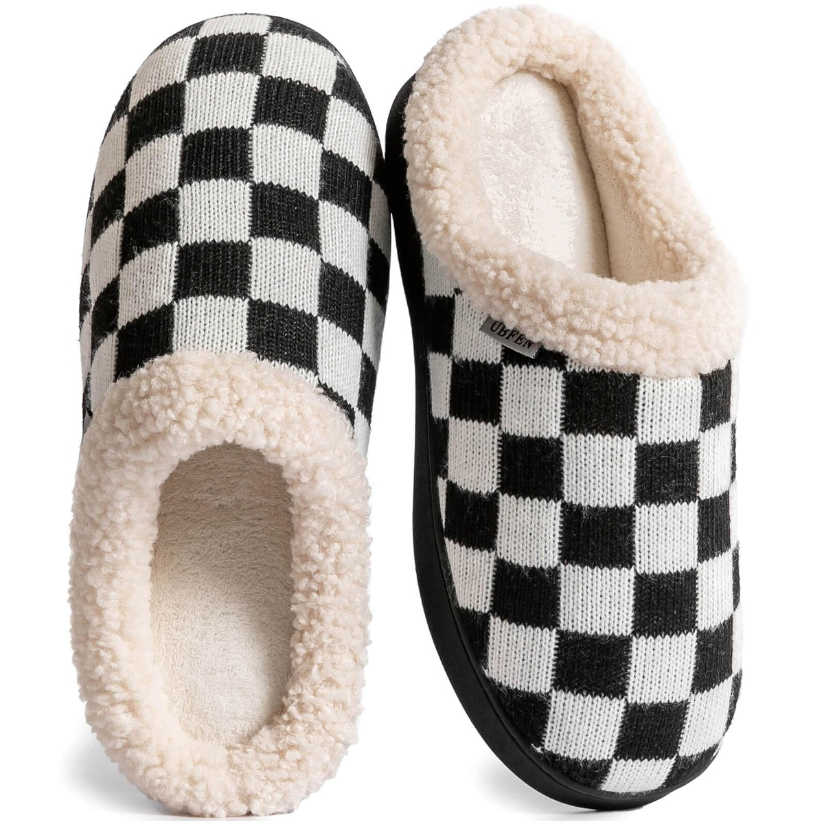 UBFEN Mens Womens Slippers Classic Plaid Winter Warm with Memory Foam Fluffy House Shoes Platform Indoor Bedroom