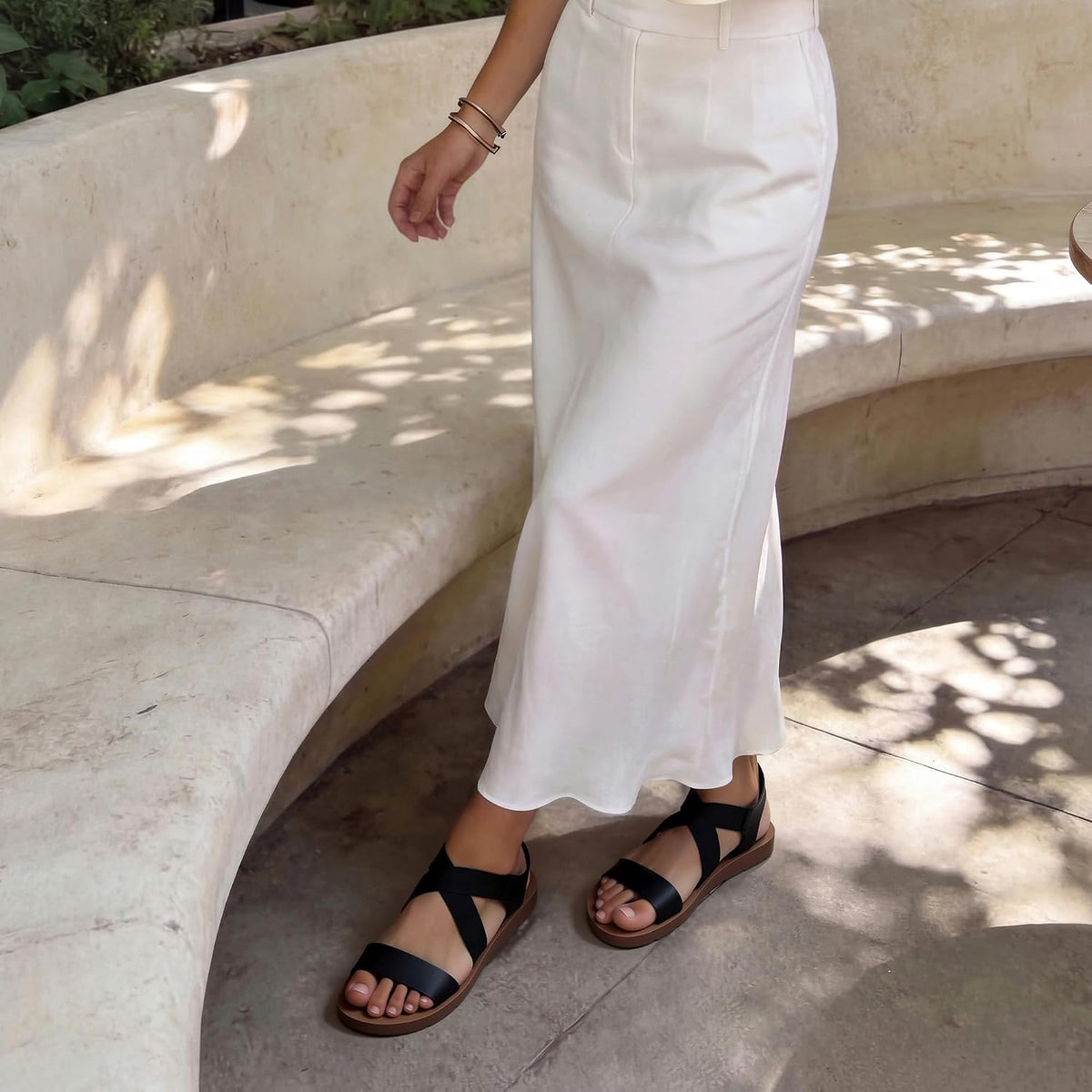 DREAM PAIRS Women's Elastic Ankle Strap Flat Sandals