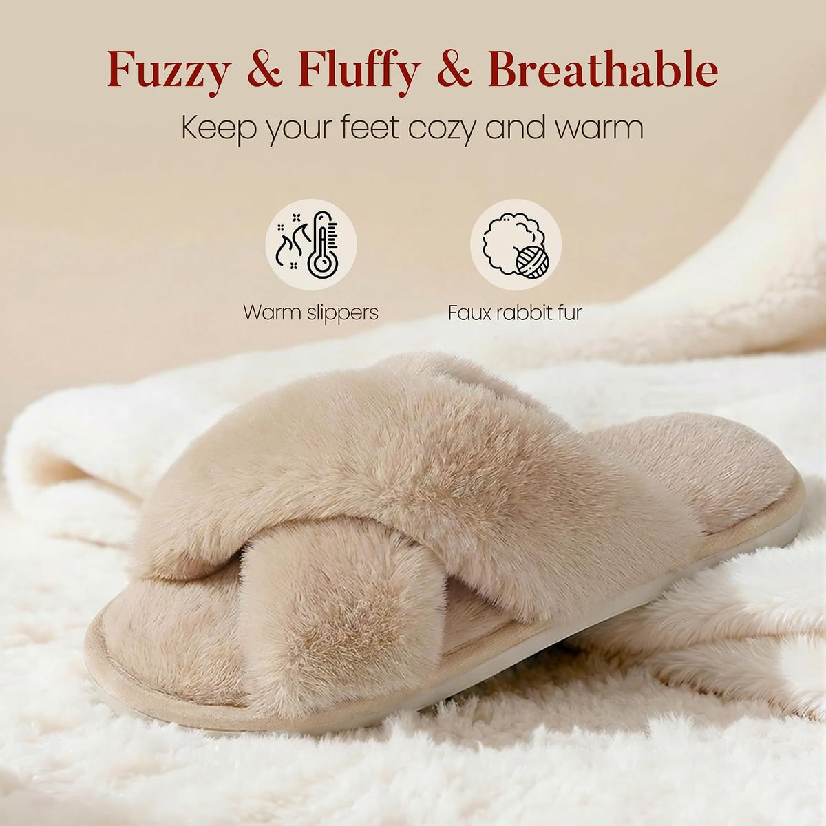 Ankis Memory Foam Fuzzy Slippers for Women,Open Toe House Shoes