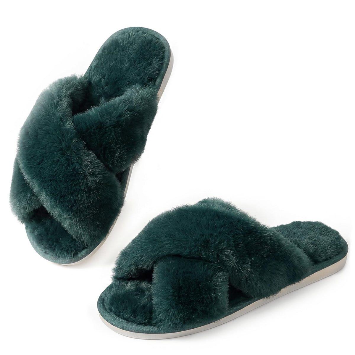 Ankis Memory Foam Fuzzy Slippers for Women,Open Toe House Shoes