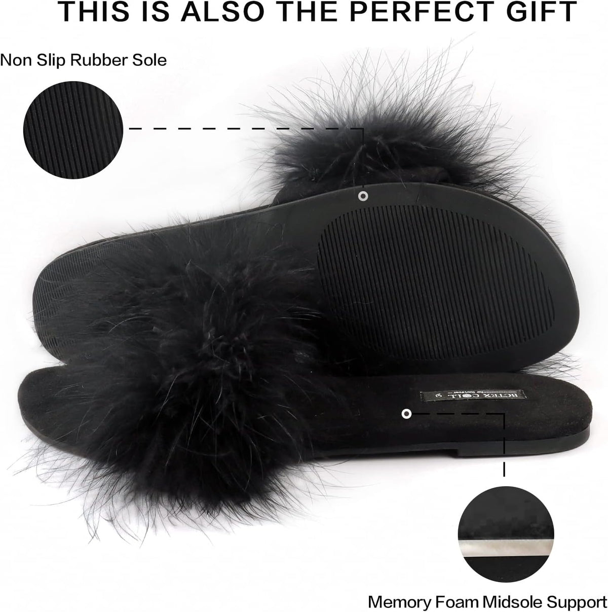 BCTEX COLL Women's Fuzzy Fluffy Open Toe Memory Foam Feather Slippers