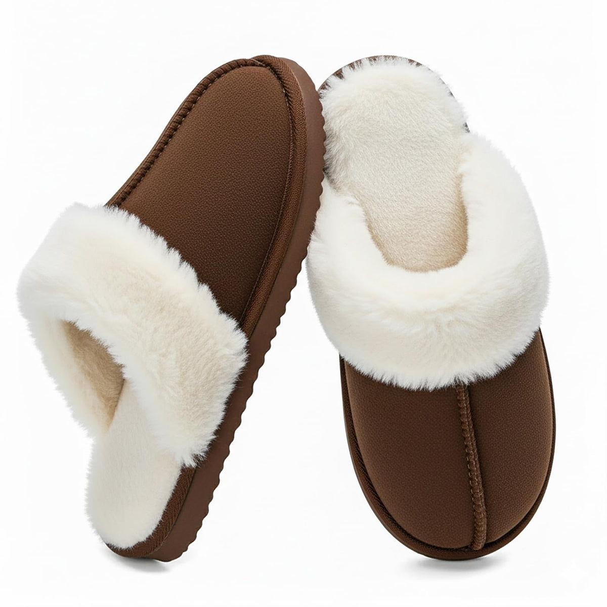 OOW Fuzzy Slippers for Women Cozy Faux Fur House Shoes Memory Foam Slippers