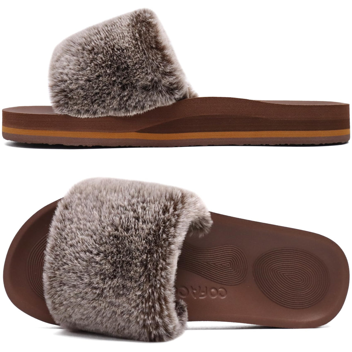 COFACE Womens Slippers with Arch Support Comfy Open Toe Fuzzy Woman House Shoes Plantar Fasciitis Orthotic Ladies Slippers Indoor