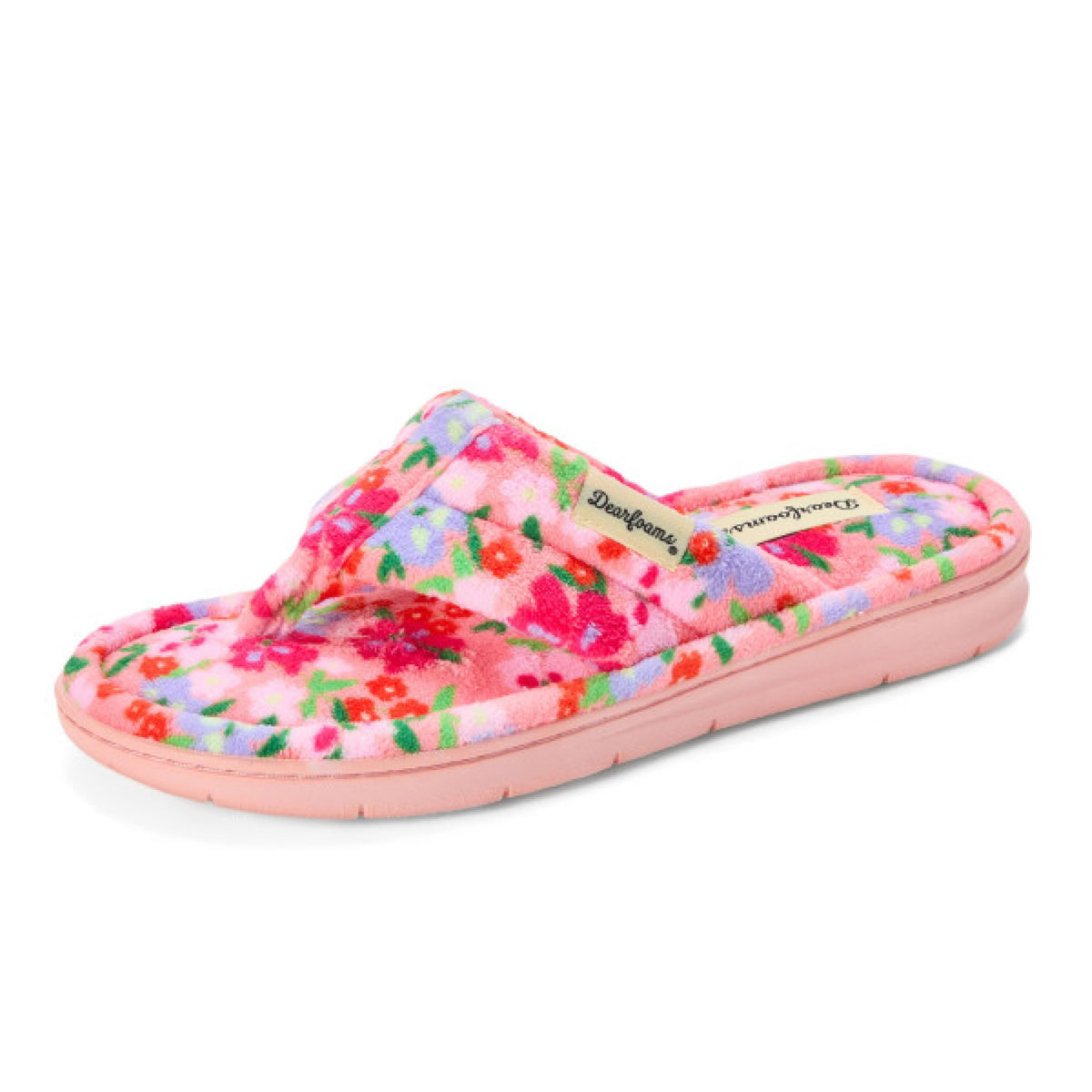 Dearfoams Women's Melanie Thong Slide Memory Foam Terry Sandal Summer House Slippers