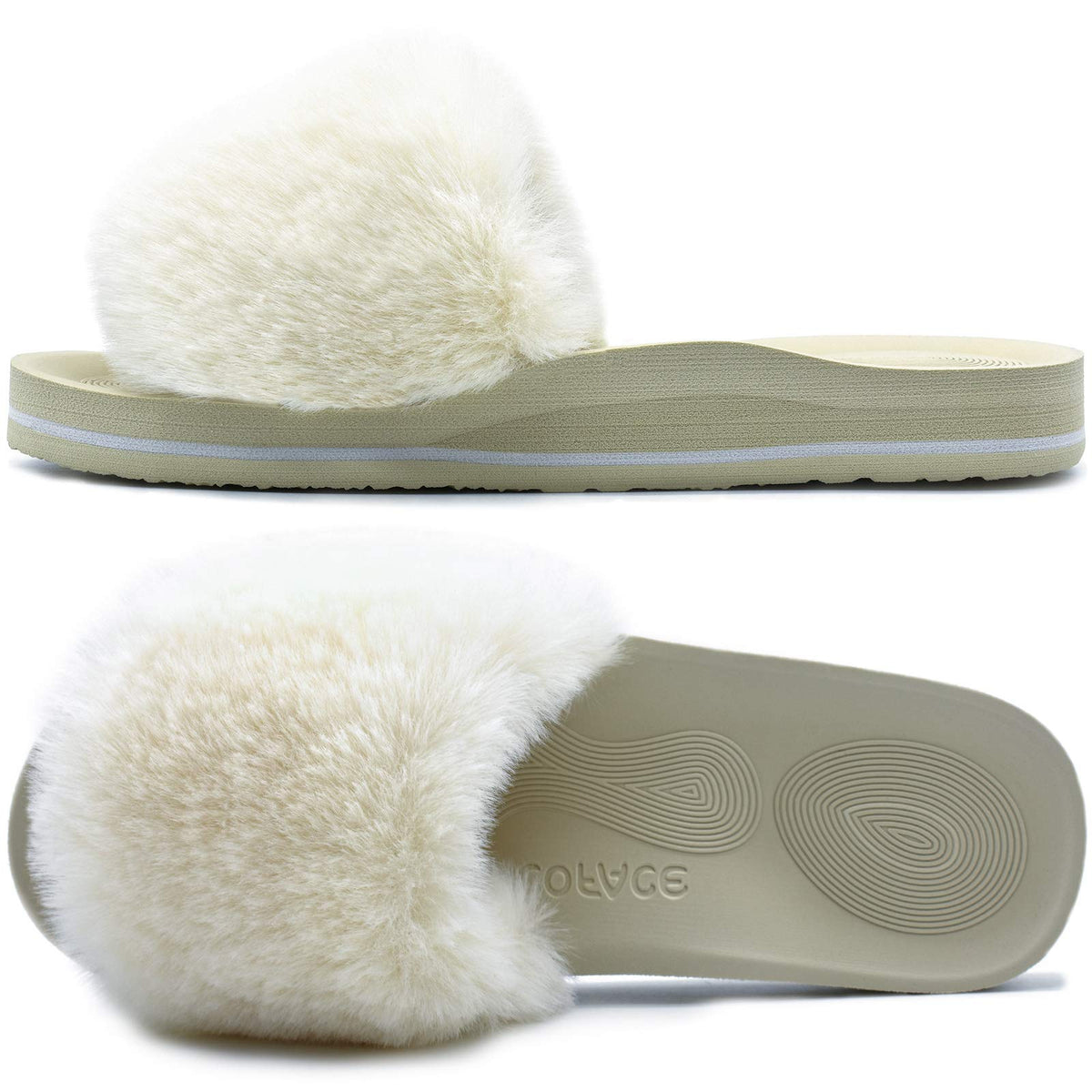 COFACE Womens Slippers with Arch Support Comfy Open Toe Fuzzy Woman House Shoes Plantar Fasciitis Orthotic Ladies Slippers Indoor