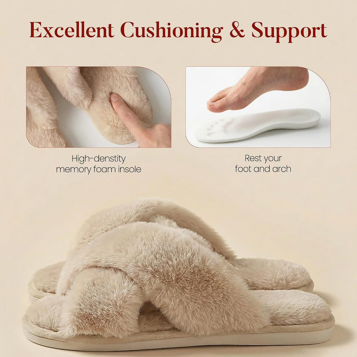 Ankis Memory Foam Fuzzy Slippers for Women,Open Toe House Shoes