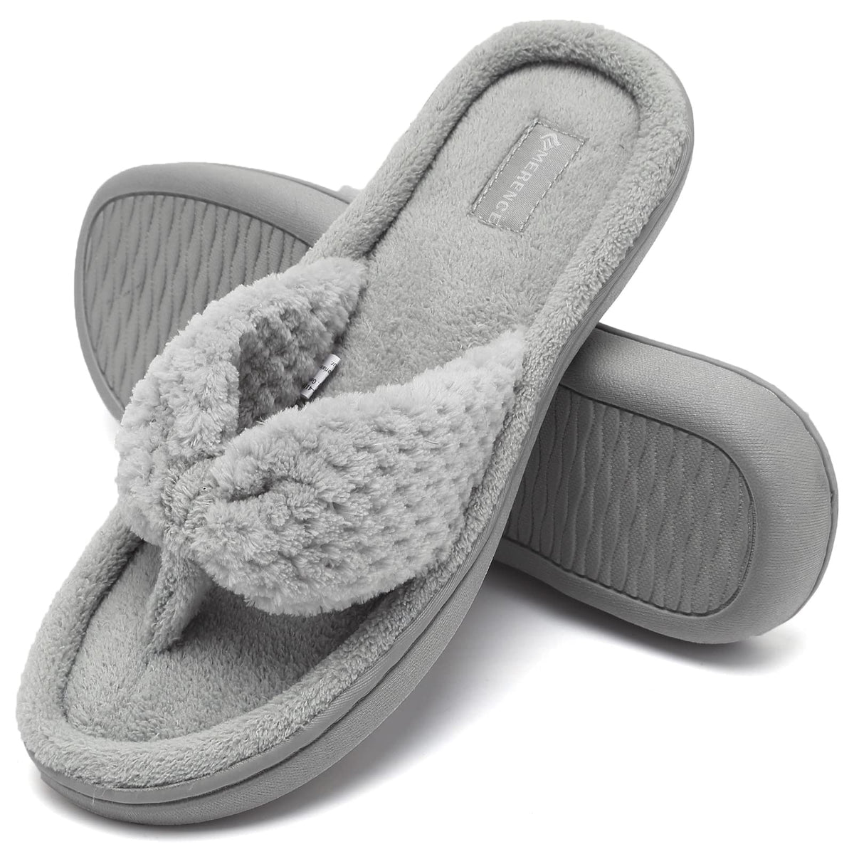 CIOR Women's Cozy Memory Foam Spa Thong Flip Flops House Indoor Slippers Plush Gridding Velvet Lining Clog Style-U1MTW017-0716