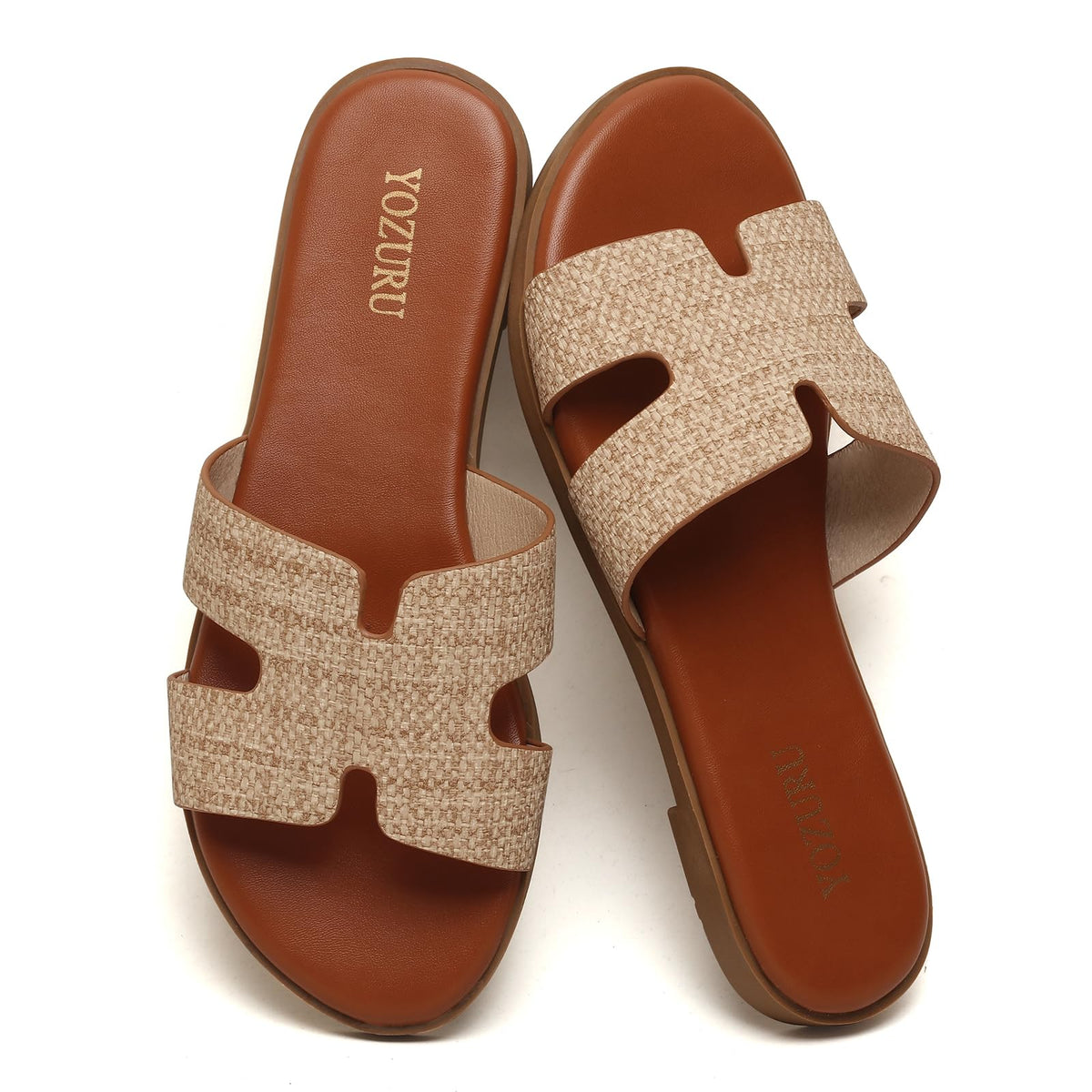 Yozuru Womens Flat Sandals Dressy Summer Slides Comfortable Leather Sandals