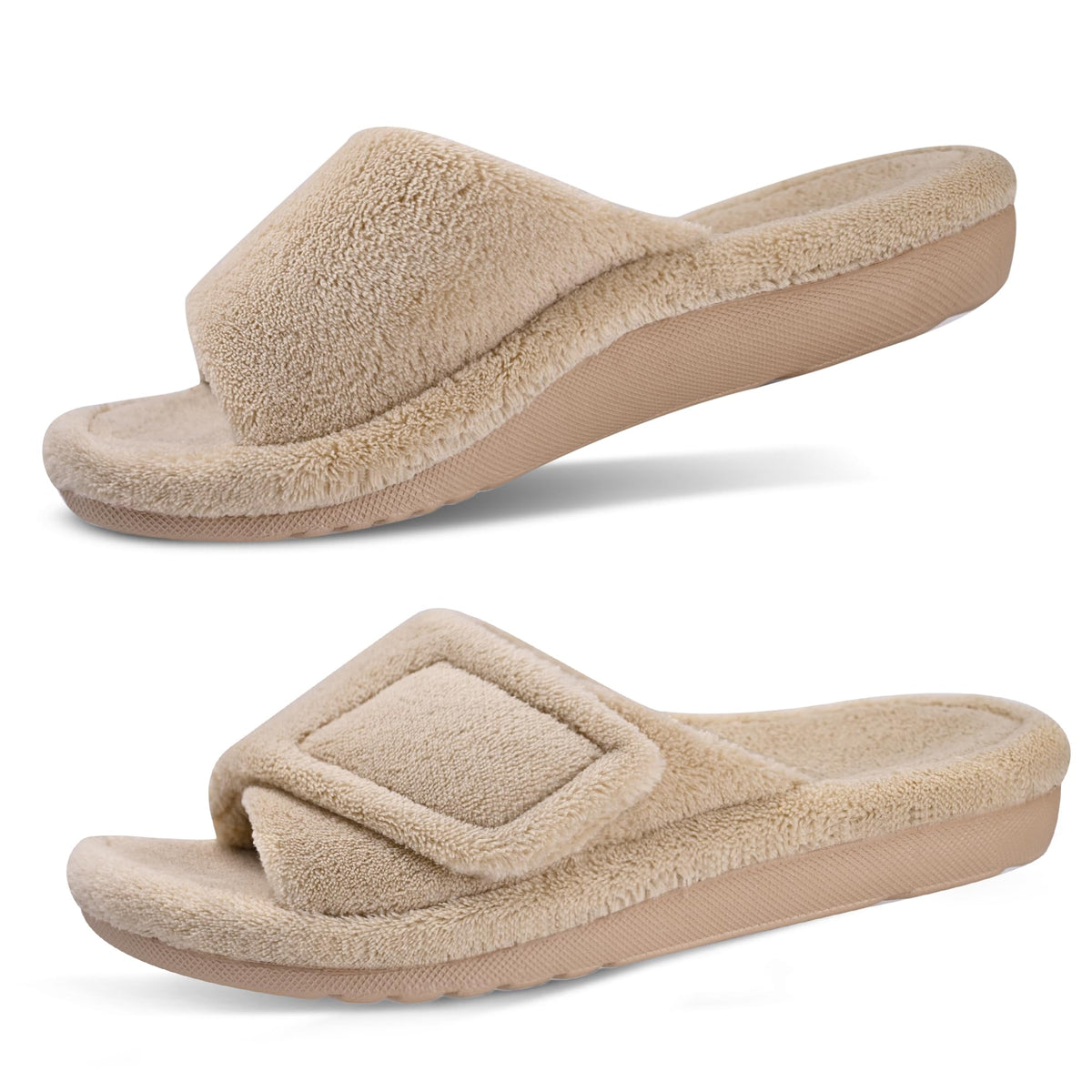 GRITHEIM Women's Orthotic Arch Support Slippers Fuzzy Adjustable Orthopedic Slippers for Plantar Fasciitis Furry Slide for Ladies