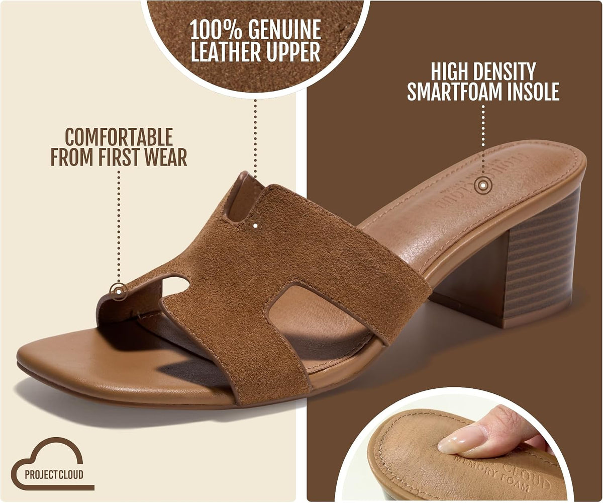Project Cloud 100% Genuine Leather Block Heeled Sandals for Women(Opal)