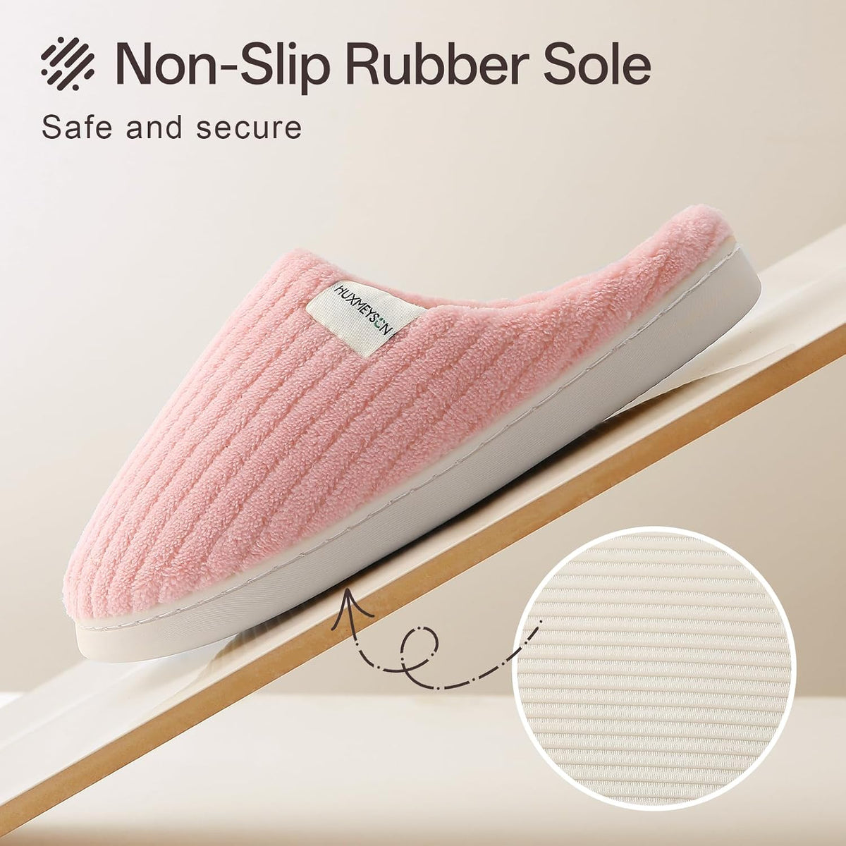 HUXMEYSON Slippers for Women, Warm Memory Foam Comfy House Slippers with Anti-Skid Rubber Sole for Indoor and Outdoor
