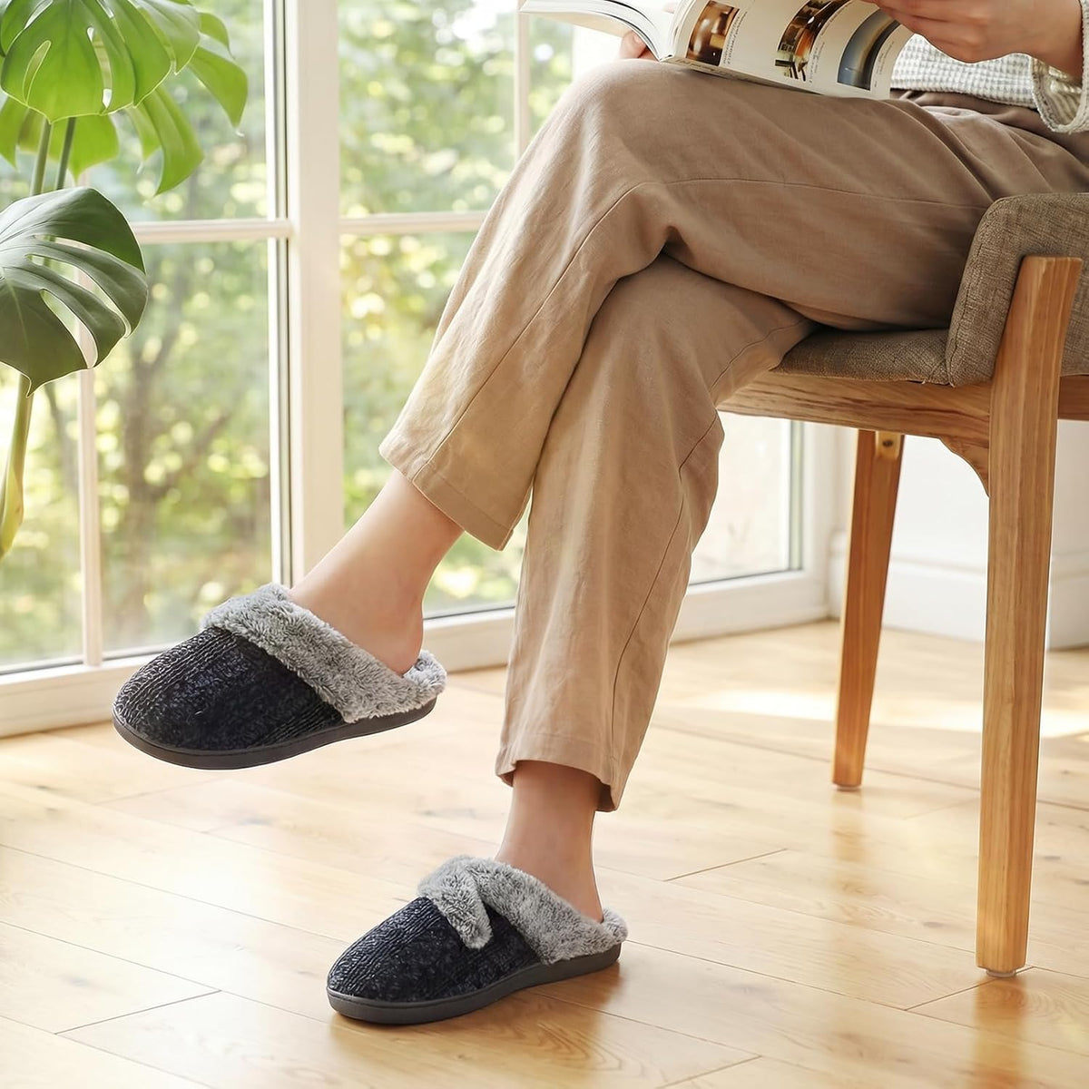 Slippers for Women Fuzzy House Slip on Indoor Outdoor Bedroom Home Shoes