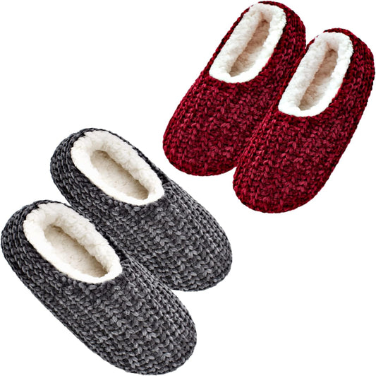 cosyone1997 Womens 2-Pair Knit Slippers Non Slip Slipper Socks