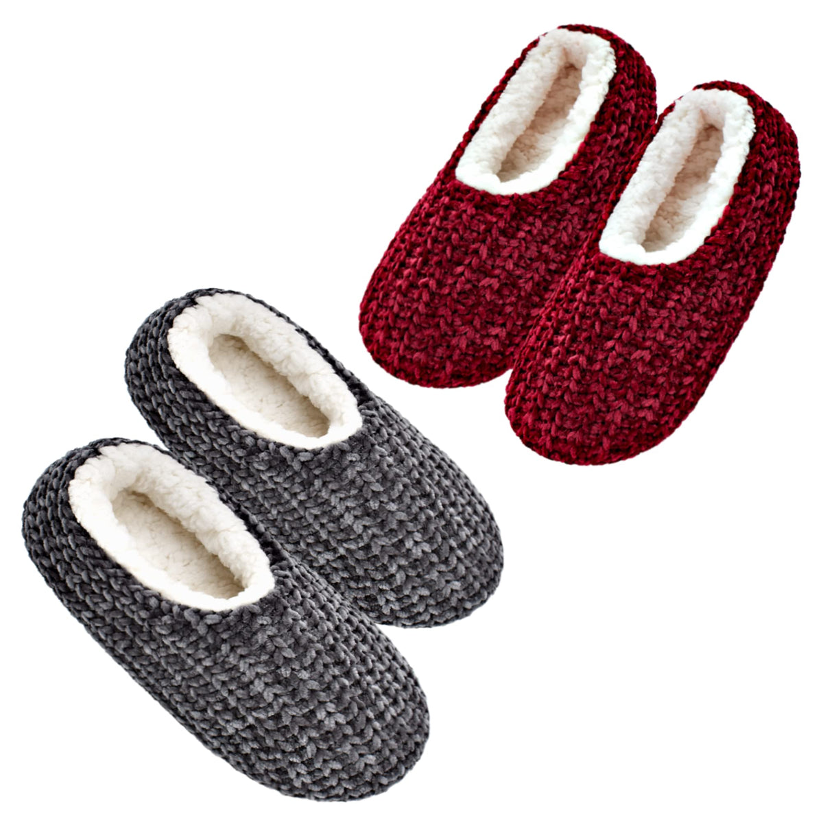 cosyone1997 Womens 2-Pair Knit Slippers Non Slip Slipper Socks
