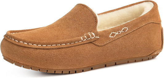 KIDMI Women's Genuine Suede Cozy Moccasin Slippers