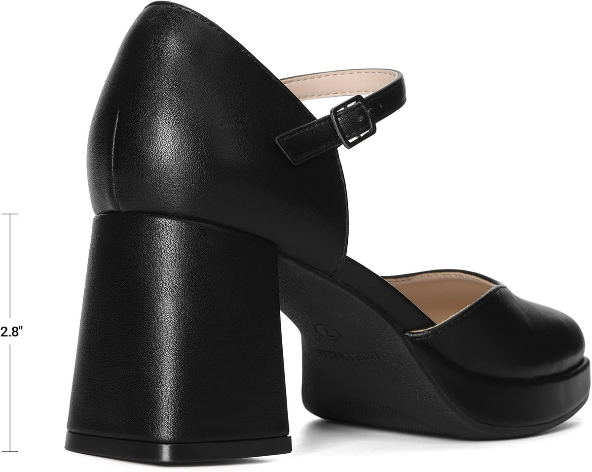 DREAM PAIRS Women's Chunky Platform Closed Toe Heels