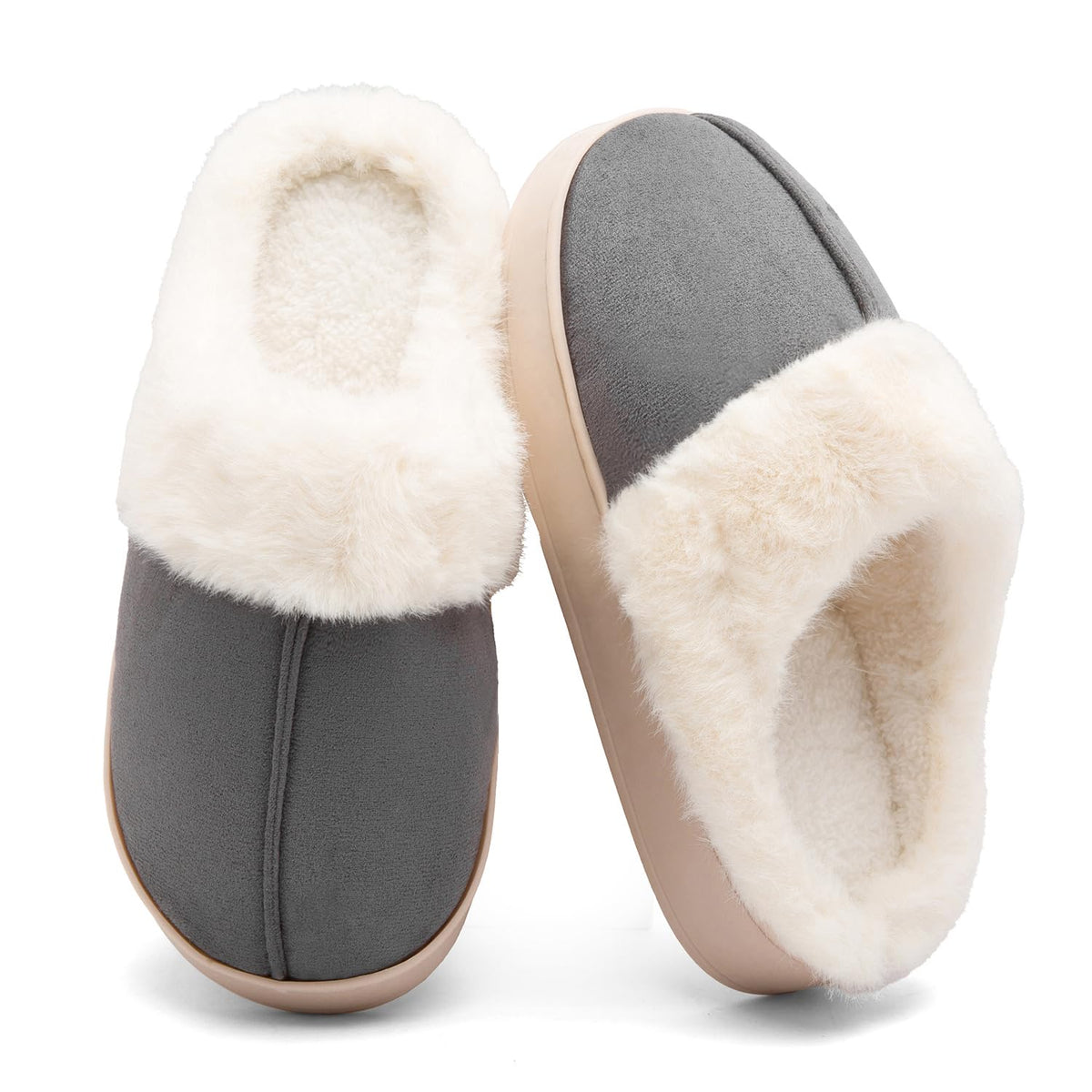 Women's Fuzzy Memory Foam Slippers Comfy Soft Winter Slip On House Slippers Bedroom Shoes with Warm Plush Lining and Indoor Outdoor Soles