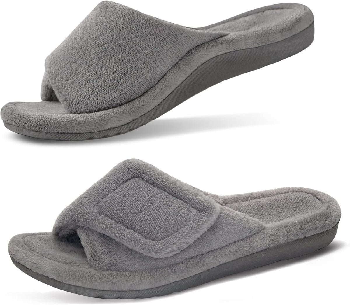 GRITHEIM Women's Orthotic Arch Support Slippers Fuzzy Adjustable Orthopedic Slippers for Plantar Fasciitis Furry Slide for Ladies