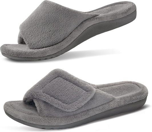 GRITHEIM Women's Orthotic Arch Support Slippers Fuzzy Adjustable Orthopedic Slippers for Plantar Fasciitis Furry Slide for Ladies
