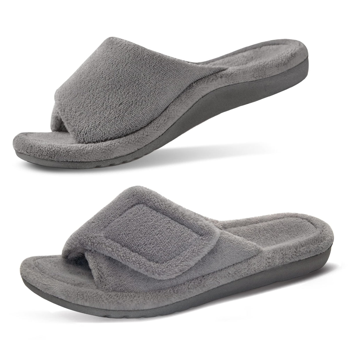 GRITHEIM Women's Orthotic Arch Support Slippers Fuzzy Adjustable Orthopedic Slippers for Plantar Fasciitis Furry Slide for Ladies