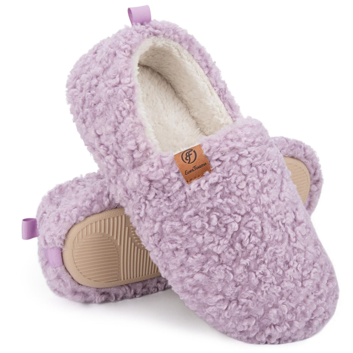 EverFoams Women’s Soft Curly Slippers Memory Foam Lightweight House Shoes