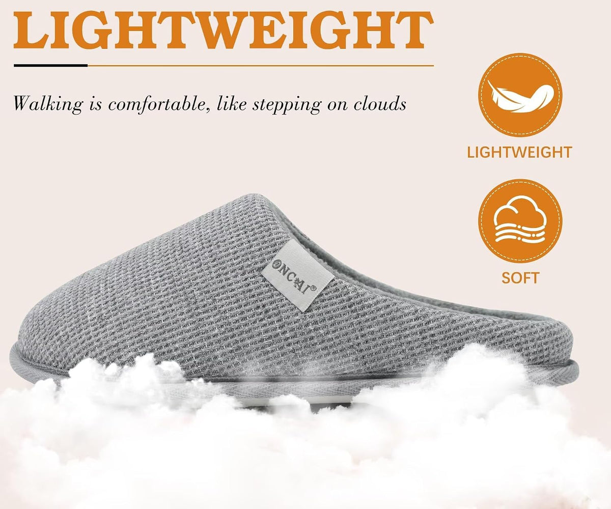 ONCAI Women's House Slippers, Cushion Memory Foam Waffle Upper Home Comfortable Warm Winter Cozy Soft Lightweight Indoor Best House Shoes Non-slip Rubber Sole US Size 5-11