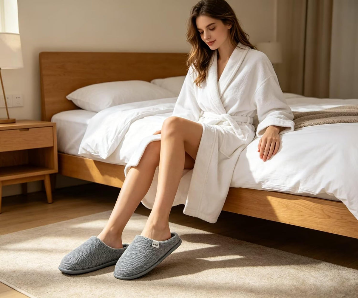 ONCAI Women's House Slippers, Cushion Memory Foam Waffle Upper Home Comfortable Warm Winter Cozy Soft Lightweight Indoor Best House Shoes Non-slip Rubber Sole US Size 5-11