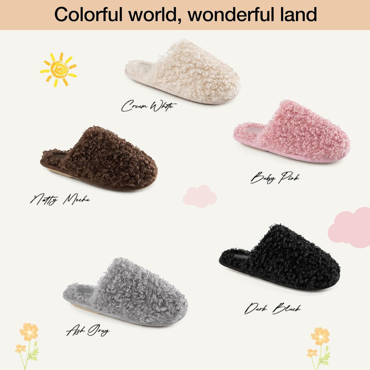 Snug Leaves Women's Scuff Slippers Furry Cute Memory Foam House Shoes