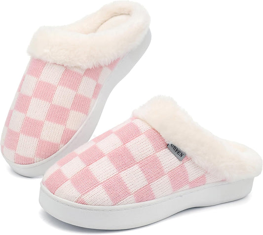 UBFEN Mens Womens Slippers Classic Plaid Winter Warm with Memory Foam Fluffy House Shoes Platform Indoor Bedroom
