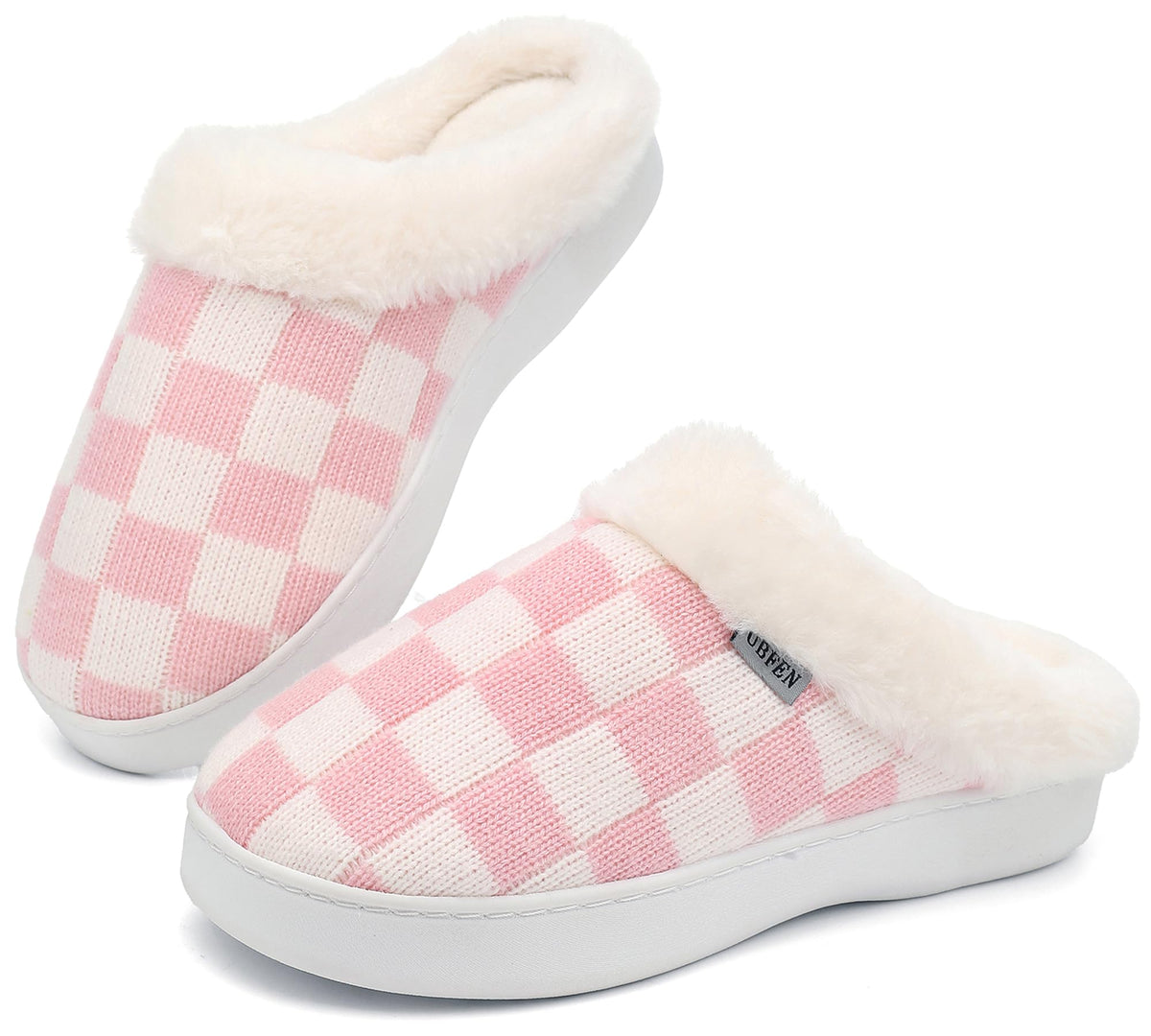 UBFEN Mens Womens Slippers Classic Plaid Winter Warm with Memory Foam Fluffy House Shoes Platform Indoor Bedroom