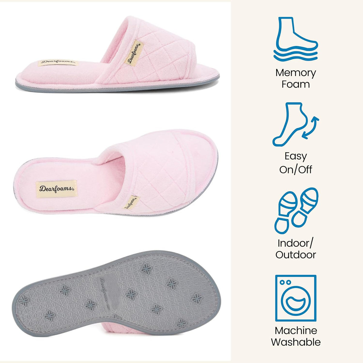 Dearfoams womens Slipper Memory Foam Summer House Shoe Beatrice Terry Slide