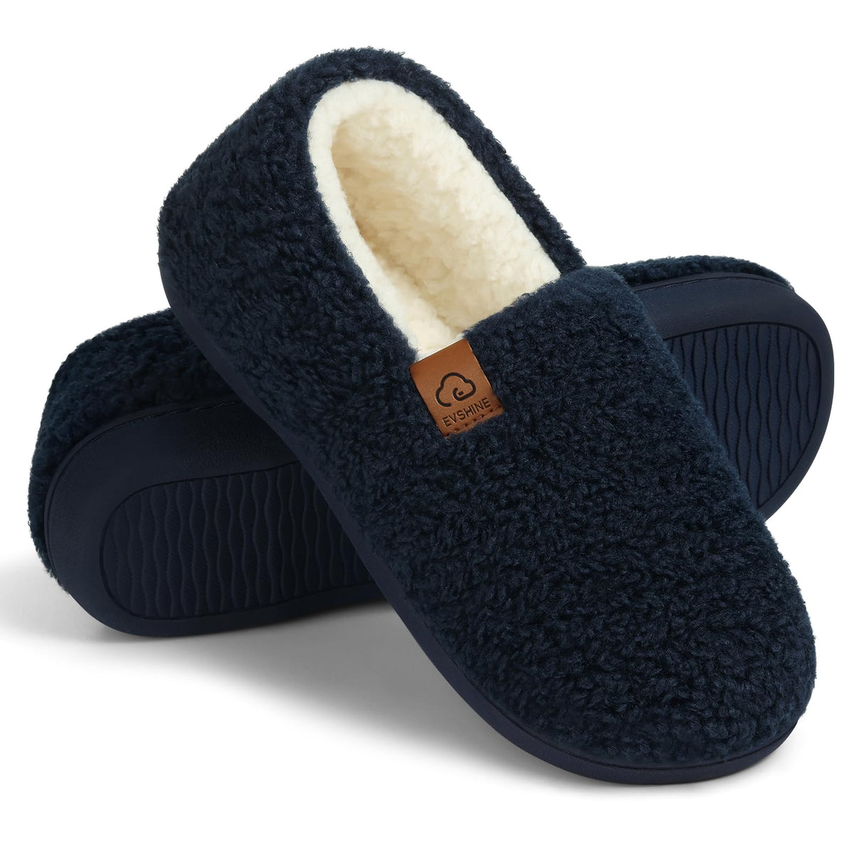 Evshine Cozy Curly Fleece Memory Foam Fuzzy Slippers for Women