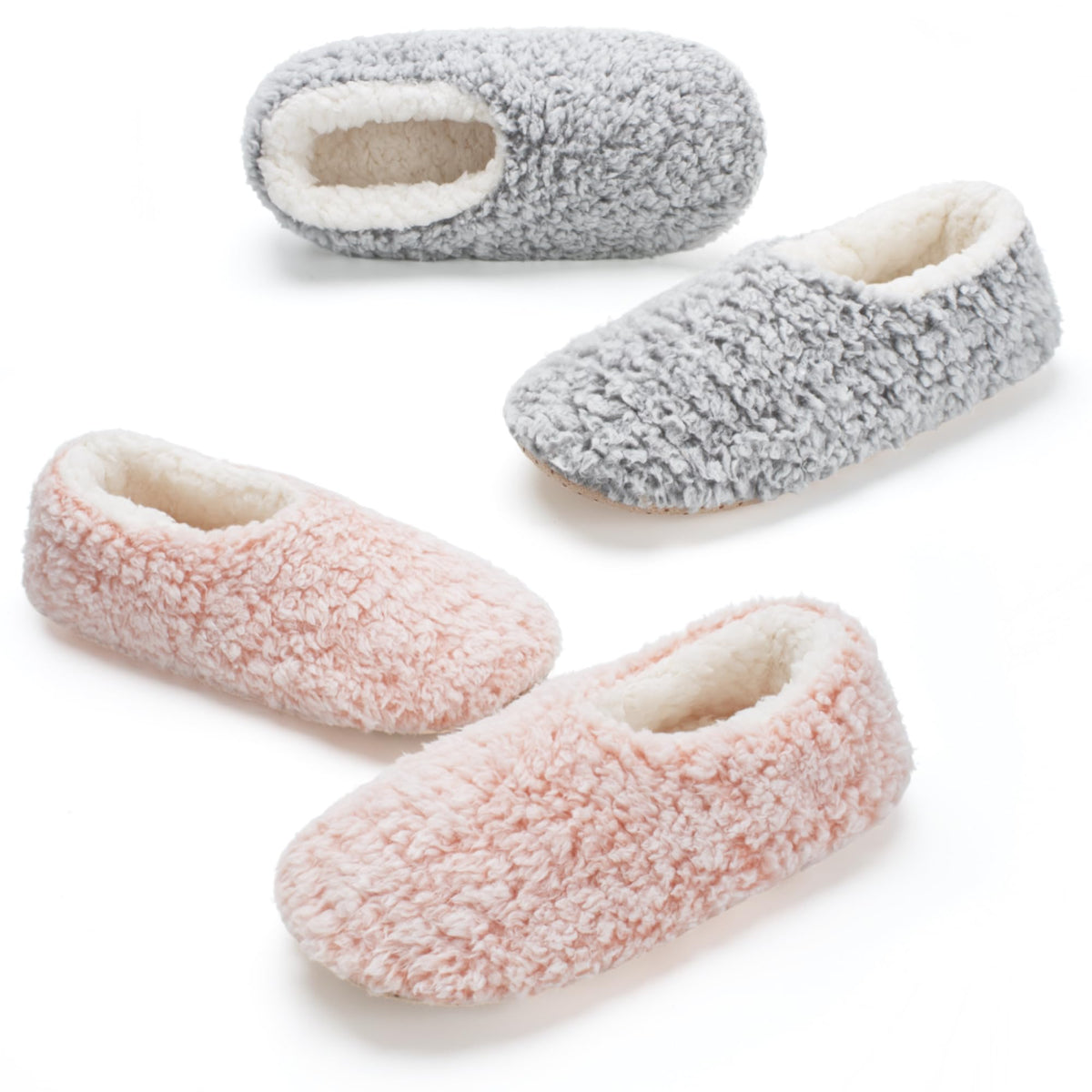 cosyone1997 Womens 2-Pair Fuzzy Slippers Indoor Non Slip Soft Sole