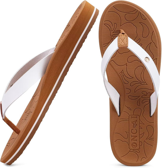 ONCAI Women's Flip Flops Comfortable Arch Support Yoga Mat Summer Beach Walking Thong Cushion Sandals Ladies Outdoor Vacation Essentials Slide Shoes Rubber Soles US Size 5-11