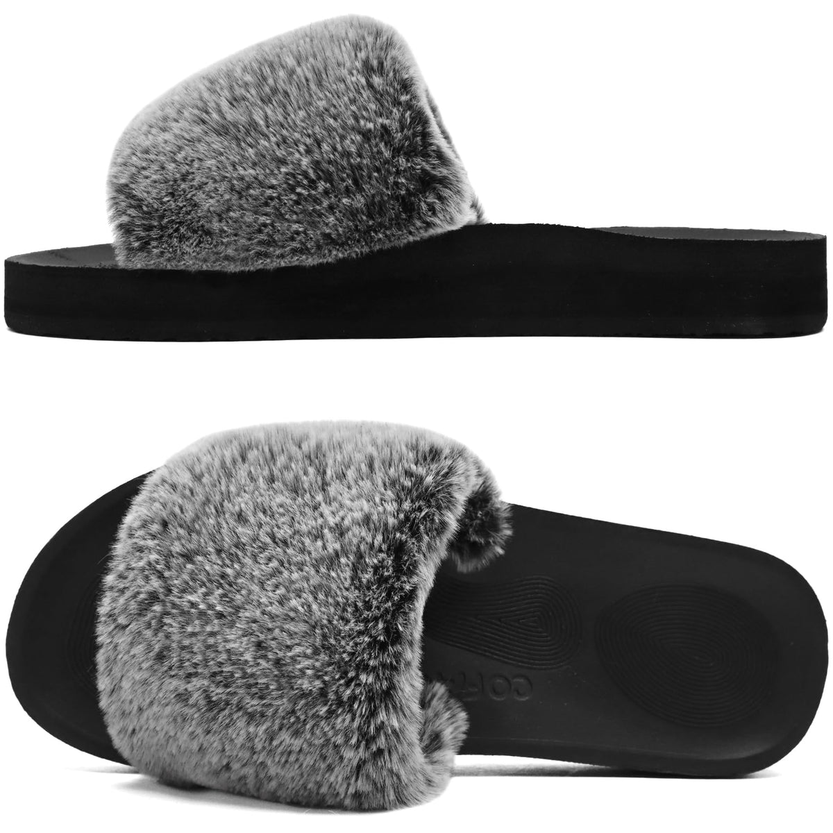 COFACE Womens Slippers with Arch Support Comfy Open Toe Fuzzy Woman House Shoes Plantar Fasciitis Orthotic Ladies Slippers Indoor