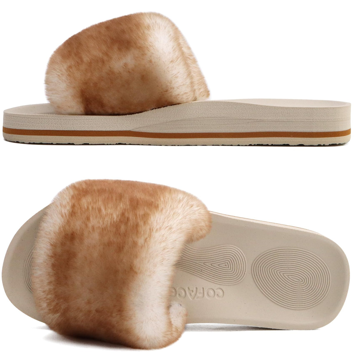 COFACE Womens Slippers with Arch Support Comfy Open Toe Fuzzy Woman House Shoes Plantar Fasciitis Orthotic Ladies Slippers Indoor