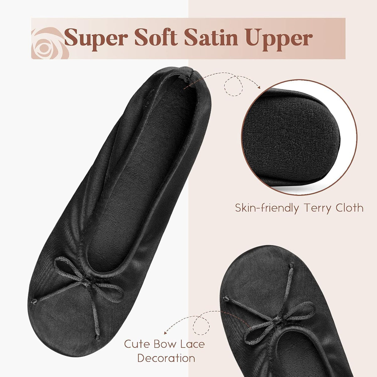 BCTEX Women's Ballerina House Slippers with Bow