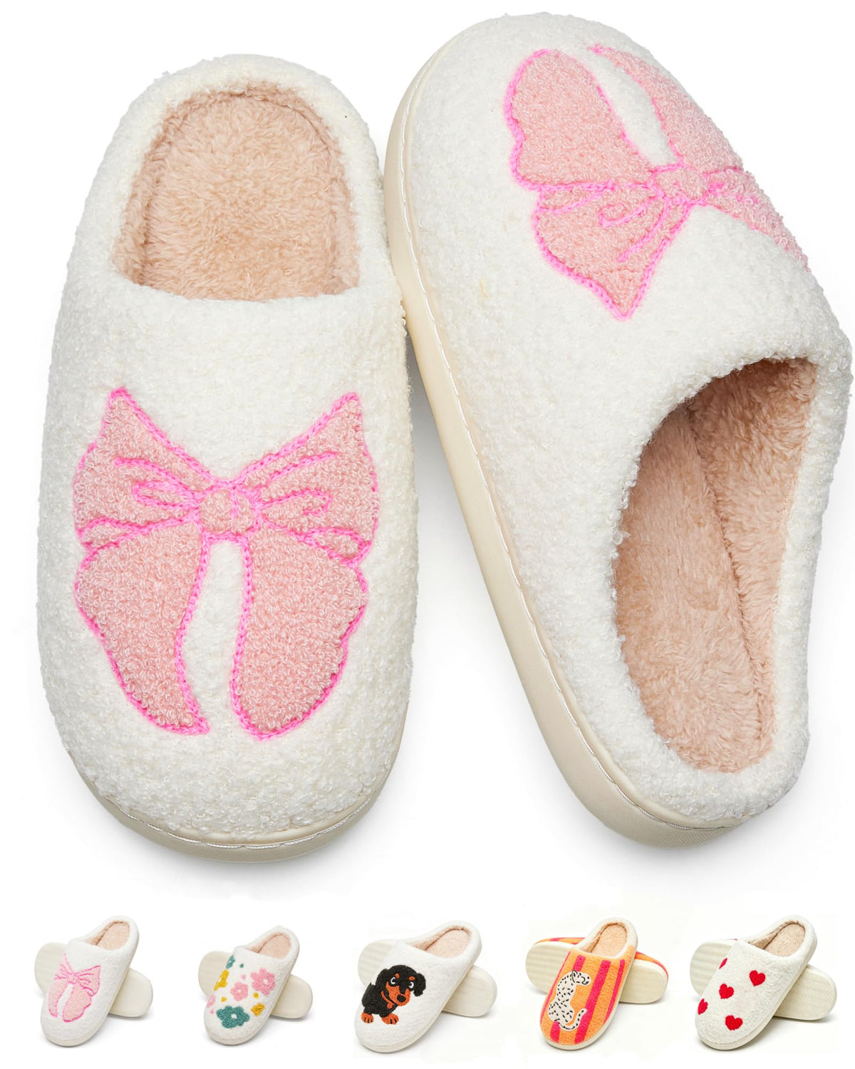 Cute Fuzzy Slippers for Women Men Memory Foam House Shoes indoor outdoor