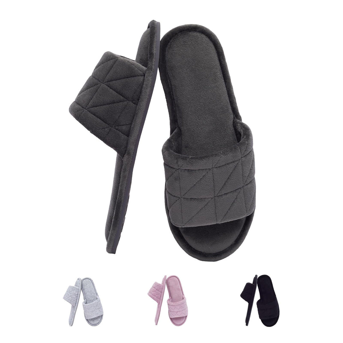 Women's Open Toe House Slippers Soft Velvet Portable Memory Foam GRS