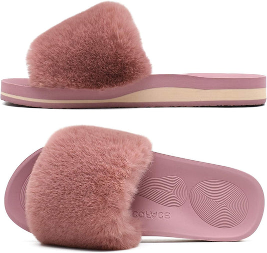 COFACE Womens Slippers with Arch Support Comfy Open Toe Fuzzy Woman House Shoes Plantar Fasciitis Orthotic Ladies Slippers Indoor