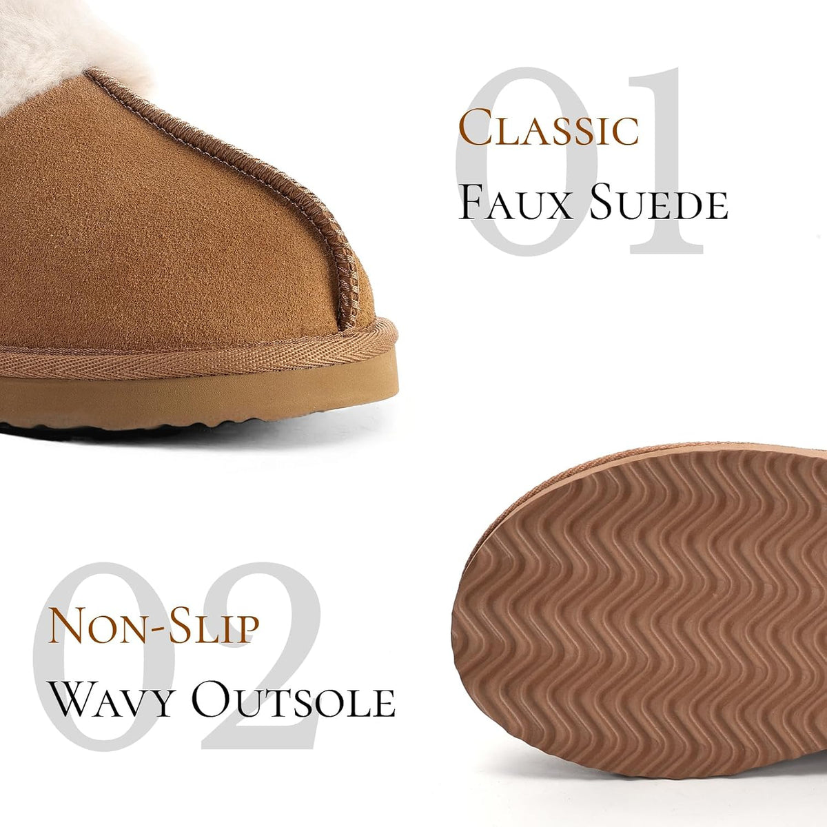 OOW Fuzzy Slippers for Women Cozy Faux Fur House Shoes Memory Foam Slippers
