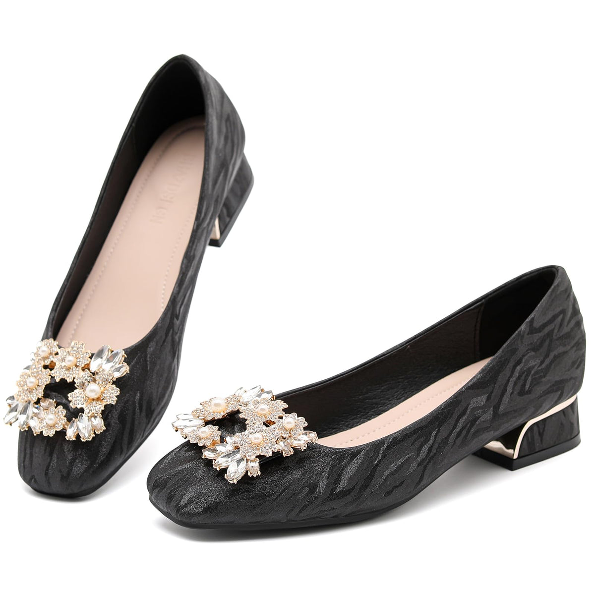 Women's Pumps Low Chunky Block Heel Closed Square Toe Work Shoes